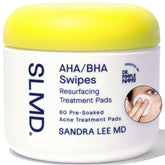 SLMD toner pad packaging shows brand logo and compact design for quick on the go exfoliation.