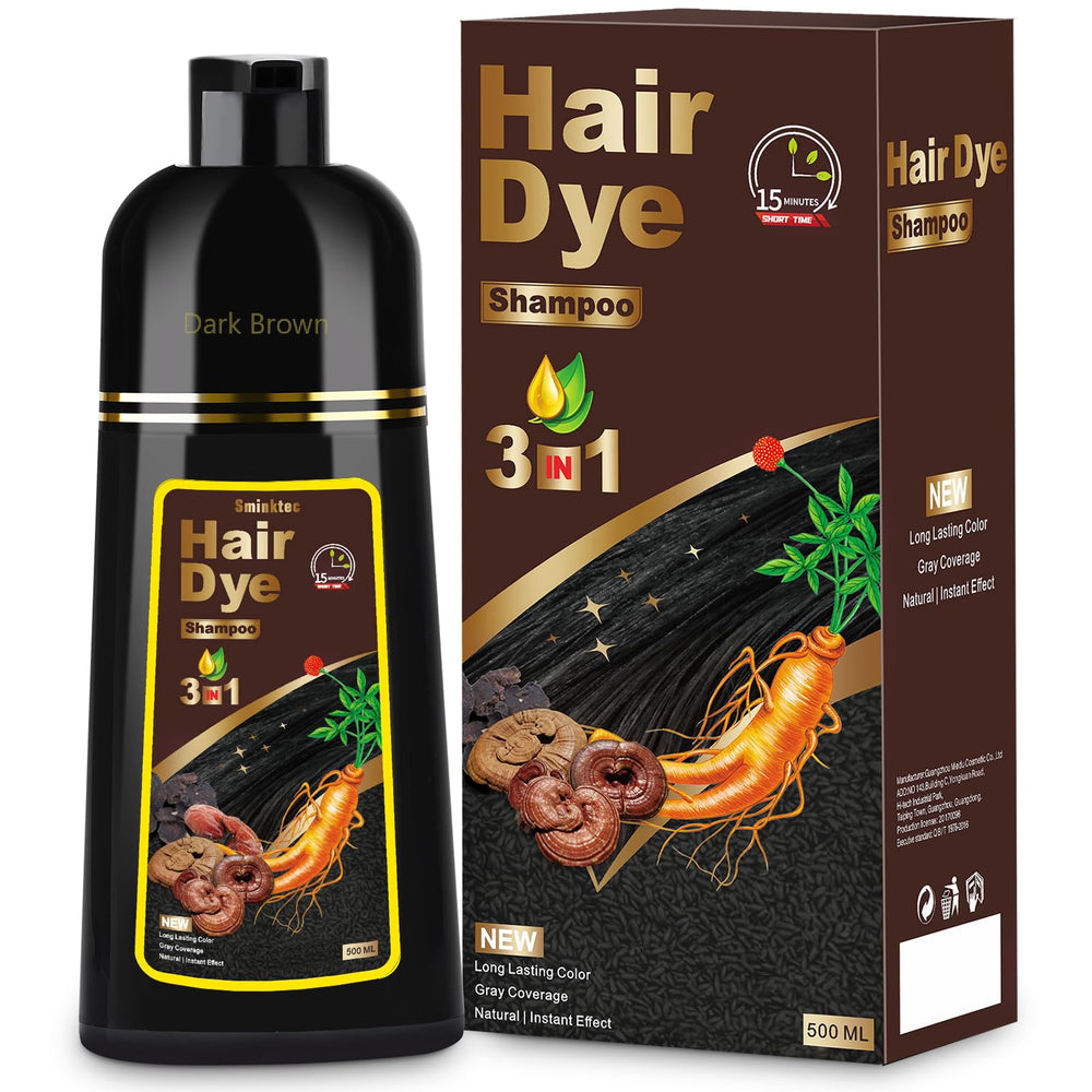 Sminktec 3in1 herbal dye shampoo bottle demonstrates convenient at-home color care.