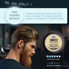 Smooth Viking textured hair application closeup demonstrates flexible hold for versatile looks