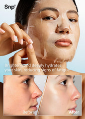 SNP Hyaluronic Acid essence drops on sheet mask illustrate deep hydration delivery