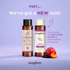 Soapbox Biotin & Superfruit Conditioner bottle designed for fuller, glossy hair after every wash.