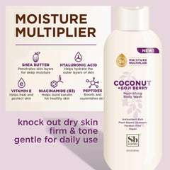 Soapbox Coconut Goji Bodywash bottle back highlighting vegan formula and ingredients.