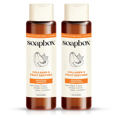 Soapbox Collagen Shampoo bottle highlights lightweight formula for fuller-looking hair