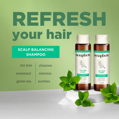 Soapbox Tea Tree Shampoo lather closeup demonstrates cooling, refreshing scalp feel.