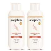 Soapbox Vanilla Bean & Fig bottle front view, moisturizing body wash for daily hydration