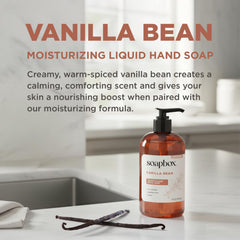 Soapbox Vanilla & Lily Blossom pump bottle close-up shows rich foam for gentle cleansing.