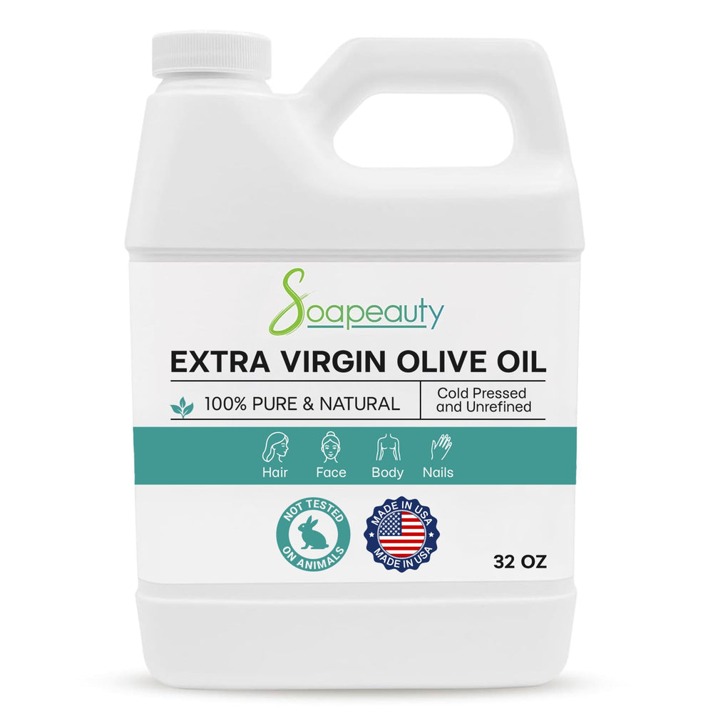 Soapeauty Extra Virgin Olive Oil bottle close-up showing premium purity for skincare.