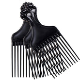 Soft 'N Style afro pick with black fist handle for quick detangling