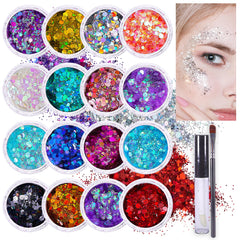 SoJourner Glitter bottle pour shows 16 vibrant colors for eye-catching looks.