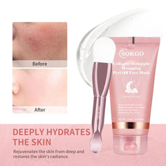 Sokgo Collagen Overnight Wrapping Mask close-up reveals clear gel absorbing to hydrate.
