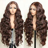 SOKU Brown 13x6 lace front wig with 32-inch waves for seamless natural look.