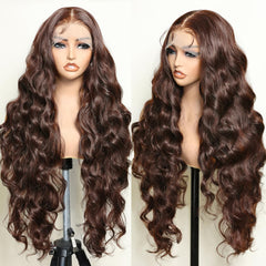 SOKU Brown 13x6 lace front wig with 32-inch waves for seamless natural look.