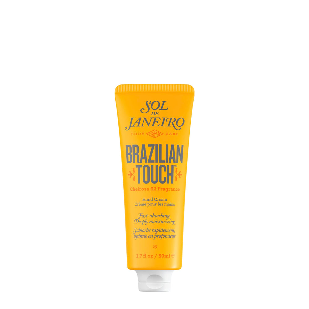Sol de Janeiro Brazilian Touch Hand Cream packaging highlights premium formula for hydrated hands.