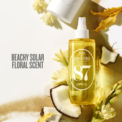 Sol de Janeiro Rio Radiance mist flatlay highlighting light, travel-friendly fragrance layering