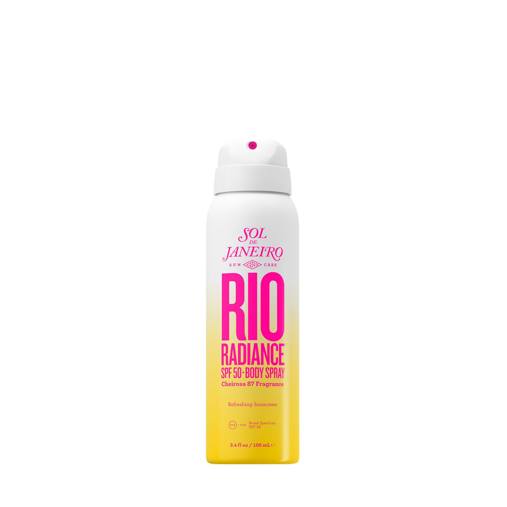 Sol de Janeiro Rio Radiance SPF50 bottle showing sheer, luminous sunscreen on skin