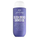Sol de Janeiro Delicia Drench Shower Oil bottle showcases nourishing formula for silky skin.