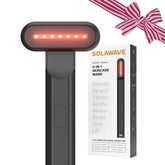 Solawave 4-in-1 wand on face and neck for easy at-home skincare.