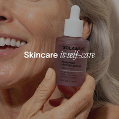 Solawave Plumping Peptide Lifting Serum back label highlights clean formula for all skin types and gentle use.
