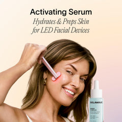 Solawave Renew Complex serum pump top disperses hydrating formula for smooth application.
