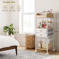 SOLIMINTR makeup organizer drawers store creams, masks, and cotton pads.