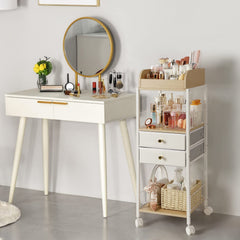 SOLIMINTR makeup organizer middle shelf holds full-size cleansers and toners.