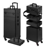Somduy rolling makeup case front view in black, ideal for professional on-the-go styling