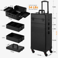 Somduy rolling makeup case lid open with top compartment visible for easy organization