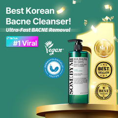 SOME BY MI AHA BHA PHA 30 Days Miracle cleanser tea-tree-leaf graphic emphasizes soothing care and impurity reduction