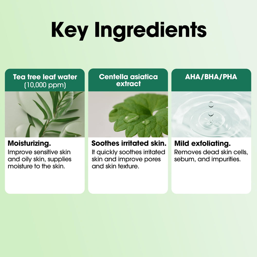 SOME BY MI Tea Tree Water extract closeup emphasizes oil control and pore care.