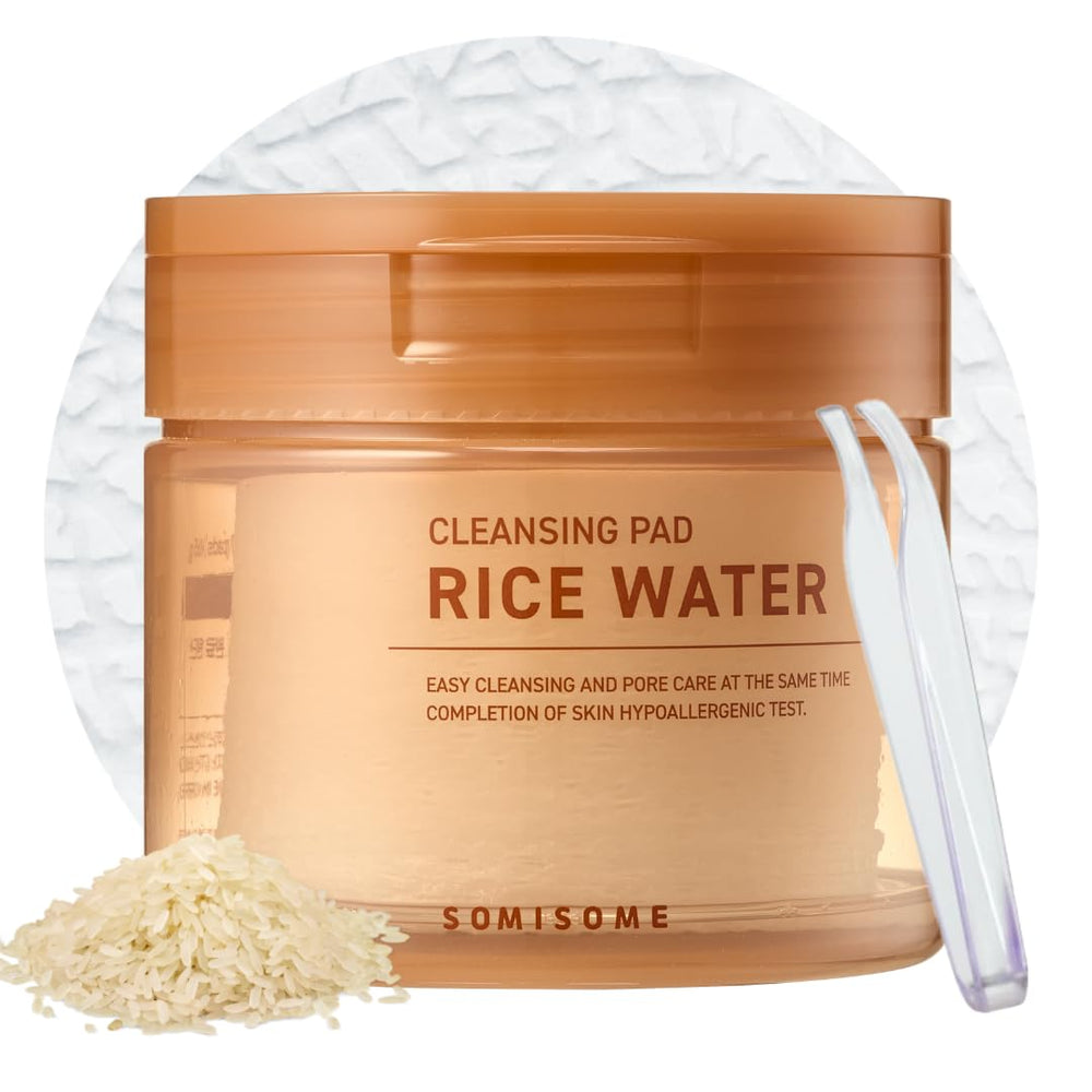 SOMISOME Rice Water Cleansing Pads packshot showing a 50-count box for fast makeup removal