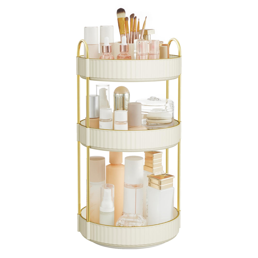 SONGMICS makeup organizer 3-tier rotating Cloud White highlights easy access to cosmetics