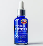 Sonora Supply Co. copper-peptides hair-growth bottle visual demonstrates liposomal delivery.
