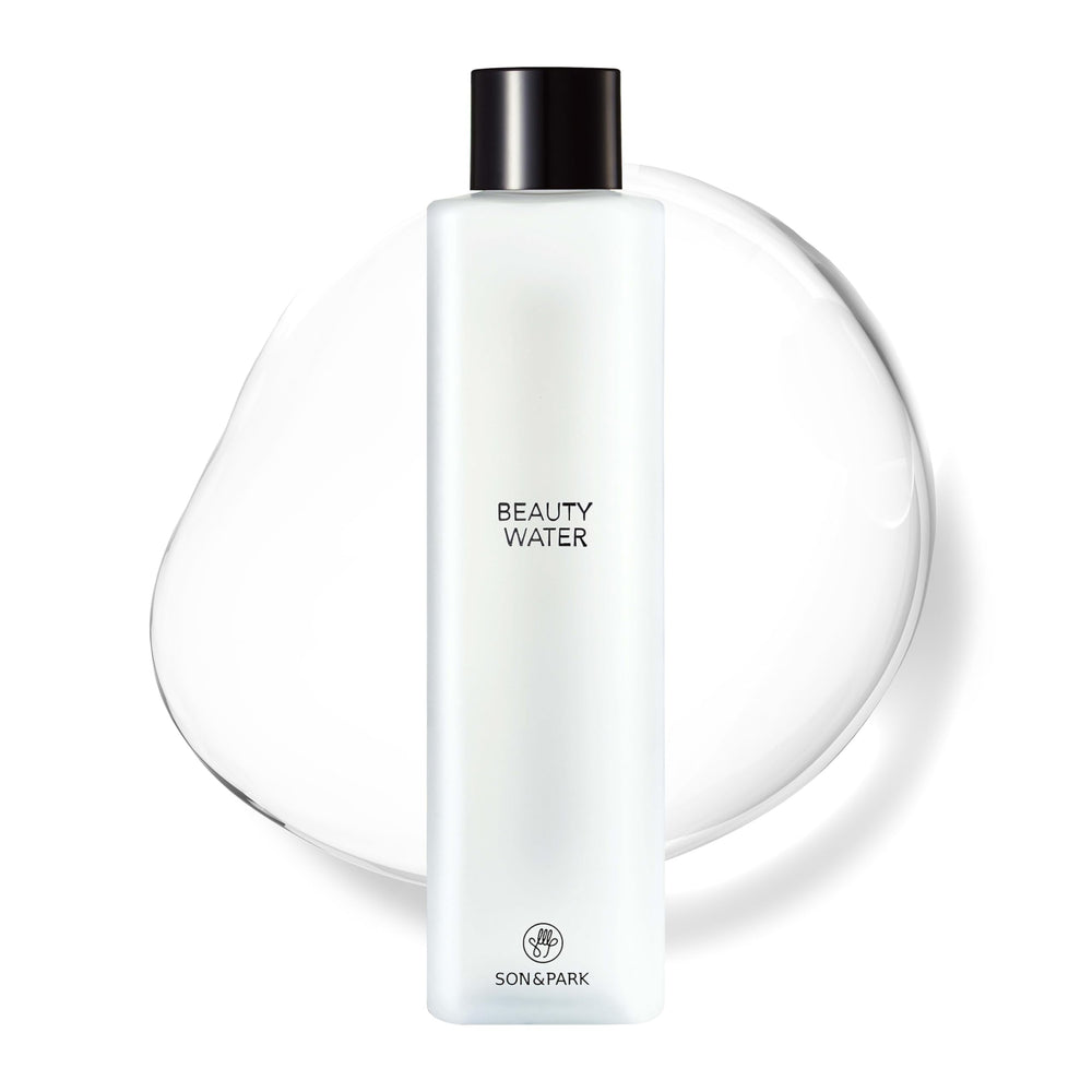 SON&PARK Beauty Water 340ml bottle pour for refreshing cleansing and hydrating exfoliation.