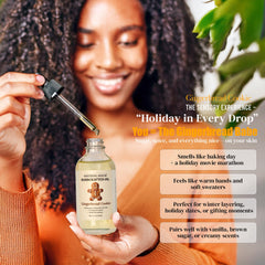 Soothing House Gingerbread Cookie Body Oil applied to cuticles for winter softness.