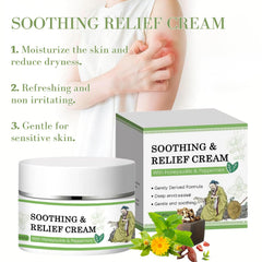 Soothing Relief Cream tube closeup highlights lightweight hydration for daily sensitive-skin care.