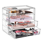 Sorbus acrylic makeup organizer with four wide drawers for easy cosmetics access.