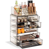 Sorbus acrylic makeup organizer with seven drawers keeps cosmetics organized and within reach.