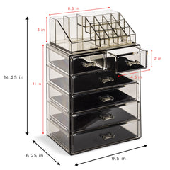 Sorbus acrylic makeup organizer small side drawers store lipsticks and tools.