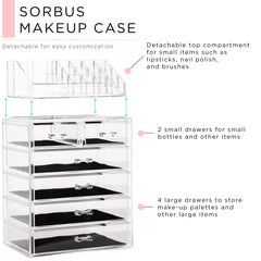 Sorbus small side drawers provide organized space for liners, brow products, and accessories.