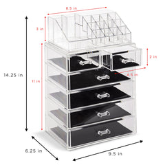 Sorbus clear acrylic organizer with wide drawers ideal for palettes, creams, and bulkier cosmetics.