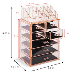 Sorbus Clear Cosmetic Makeup Organizer drawer close-up with smooth slides and tidy compartments.