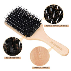 Sosoon boar bristle paddle brush distributes natural oils for shinier hair