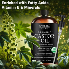 SoulSpa Pure castor oil label shows USDA Organic certification for clean nourishment