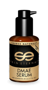 Source Naturals Skin Eternal DMAE Serum bottle close-up for paraben-free hydration.