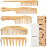 SouxMux bamboo comb set wide-tooth close-up highlighting smooth rounded teeth for gentle detangling.