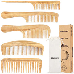SouxMux bamboo comb set wide-tooth close-up highlighting smooth rounded teeth for gentle detangling.