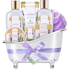 Spa Luxetique lavender bath gift set cover shows elegant packaging ideal for gifting.