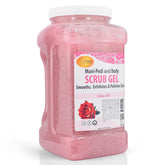 SPA REDI Sensual Rose Pumice Scrub Gel jar closeup shows exfoliating texture for smooth skin.