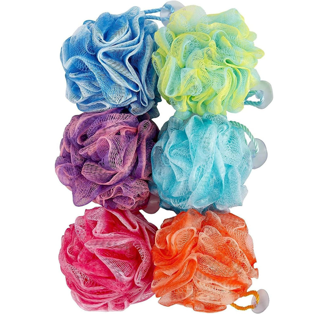 Spa Savvy loofah set—colorful poufs for gentle exfoliation during daily showers.