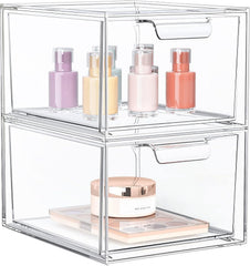 SpaceHacks stackable makeup organizer vanity drawer keeps cosmetics organized and accessible.
